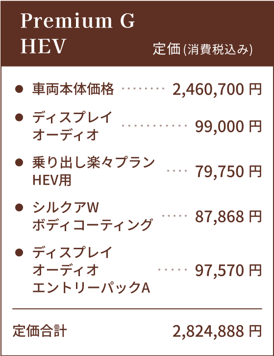 Rocky ディスプレイオーディオ Premium G HEV ご提供価格258万円(消費税込み)